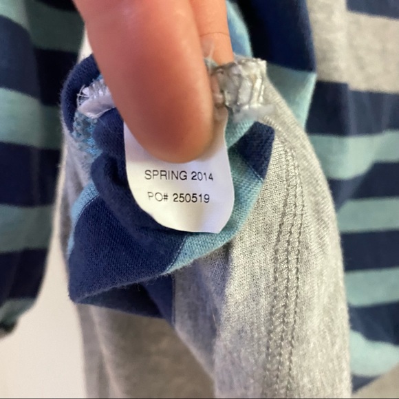 Carhartt Grey and Blue Striped Boat Neck Shirt with Roll Tab Sleeves - Picture 4 of 4